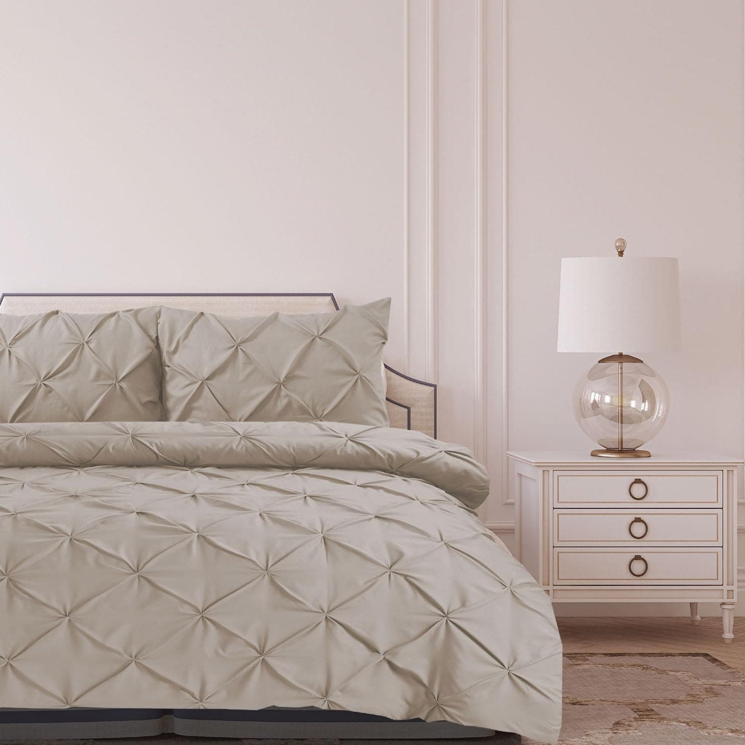 Pintuck Duvet Cover Set Linen Pinch Pleat Soft Microfibre King Bed Quilt Cover with 2 Pillowcase, Easy Care Wrinkle Free King Bedding Set of 3 Pcs (Linen)