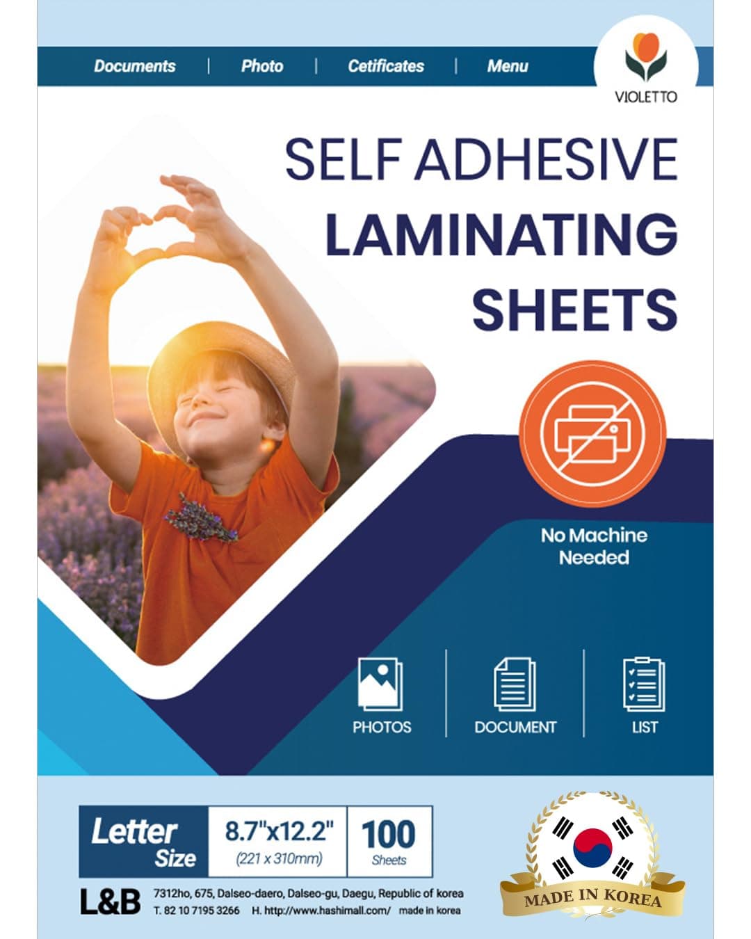 Self Adhesive Laminating Sheets 12.3x17.1 inch, 100 Pack, 4mil Thickness, No-Machine Needed, QuickPeel, Instashield, Stick&GO (100 Sheets, Letter Size 4mil)