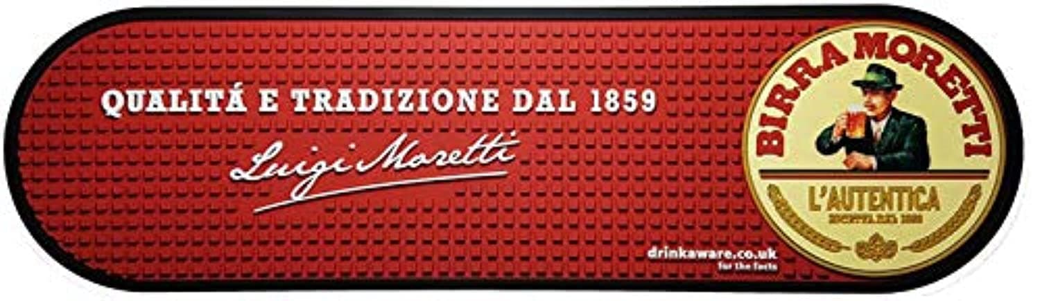 Birra Moretti PVC Bar Mat Drip Runner Curved Edges with Hedgehog Grips and Slip Prevention Large Classic Logo