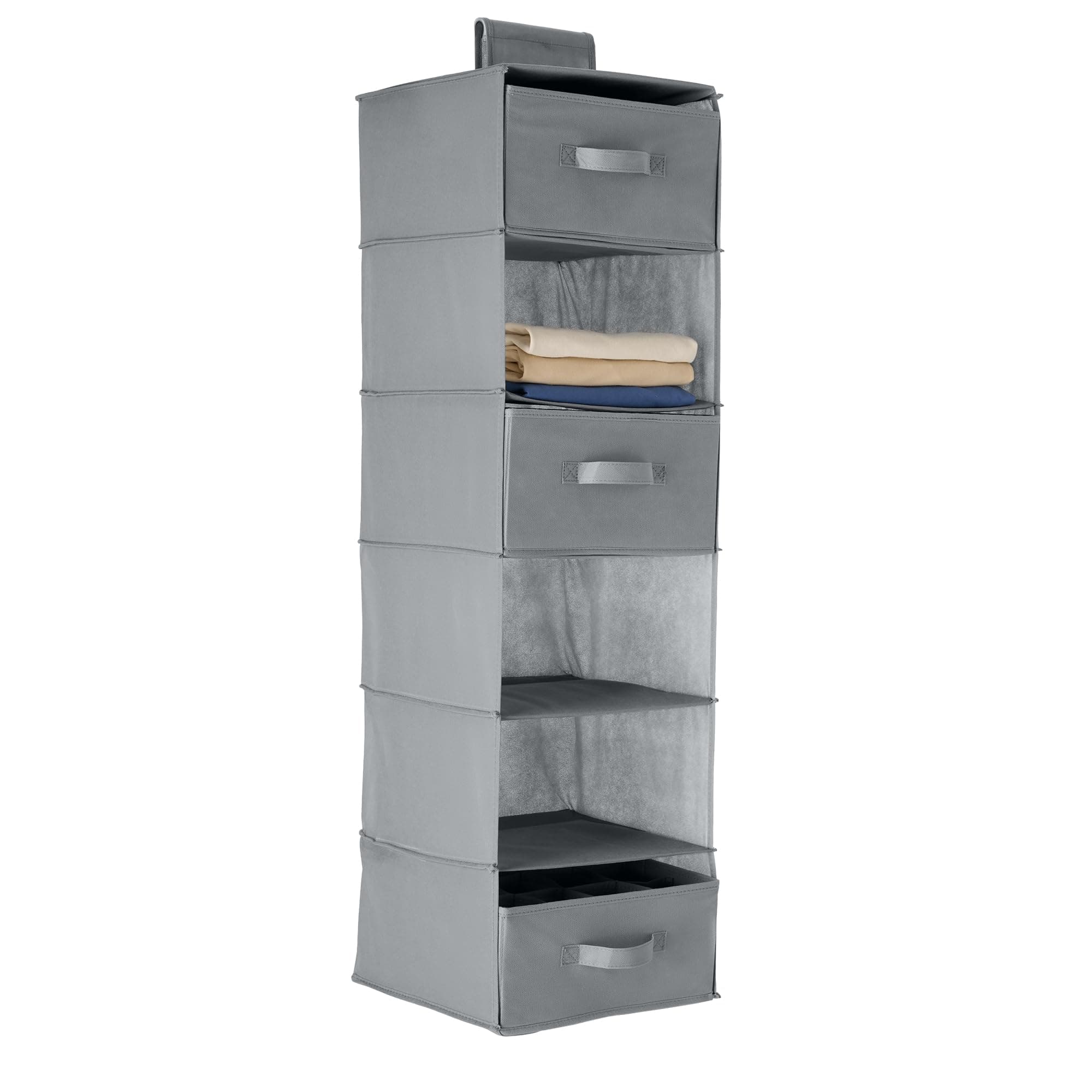 Amazon Basics 6-Tier Hanging Closet Organizer with Removable Drawers for Sweaters, 6.9"D x 13.6"W x 12.2"H, Grey