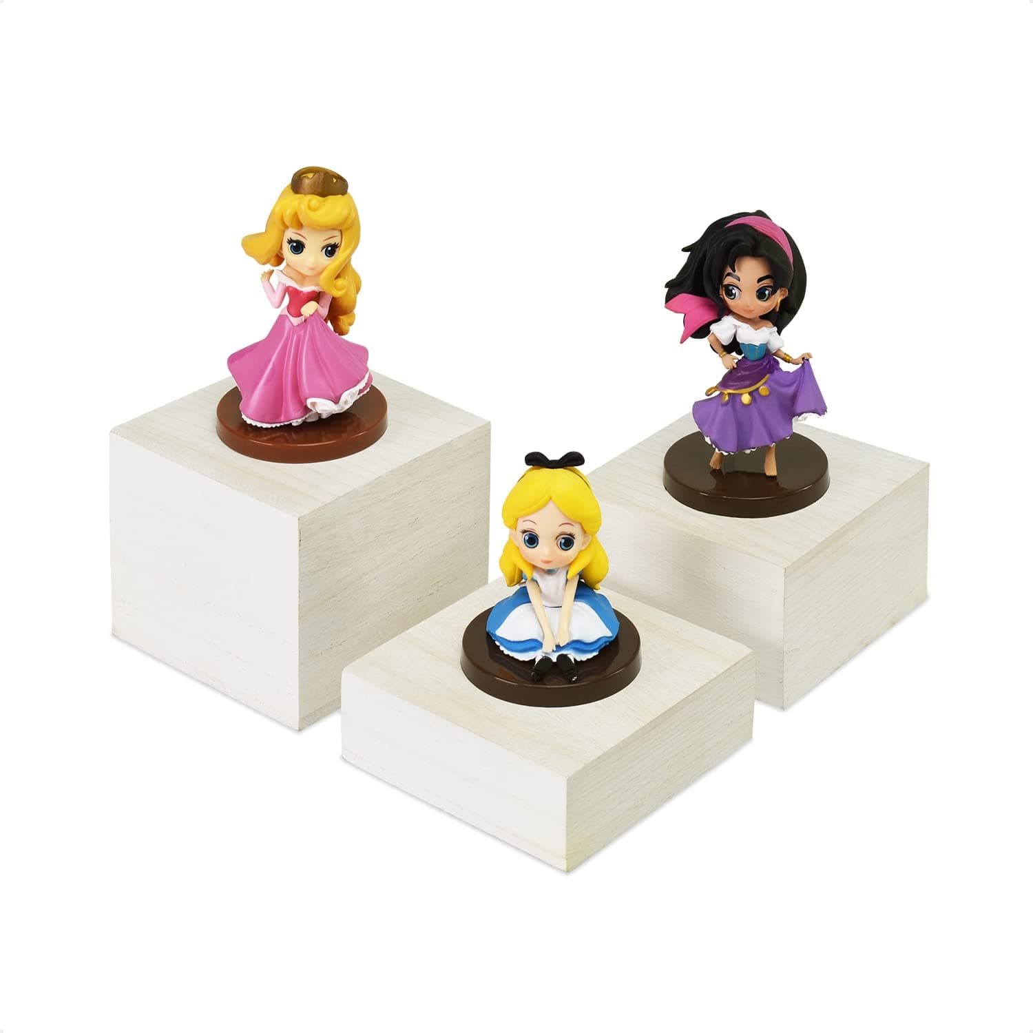 MOOCA Customizable Wooden Display Risers Set - 3 Different Height Stands for Jewelry, Watches, Cosmetics, and Accessory, Wash White Color