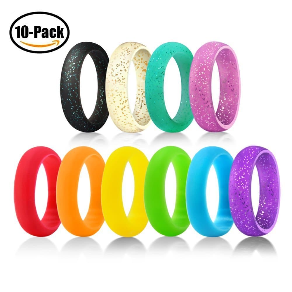 Silicone Wedding Ring Excercise Band Premium Medical Grade Wedding Bands for Men Women Kids Durable Comfortable Antibacterial Rubber Rings 10 Pack Classic Style By LYSM