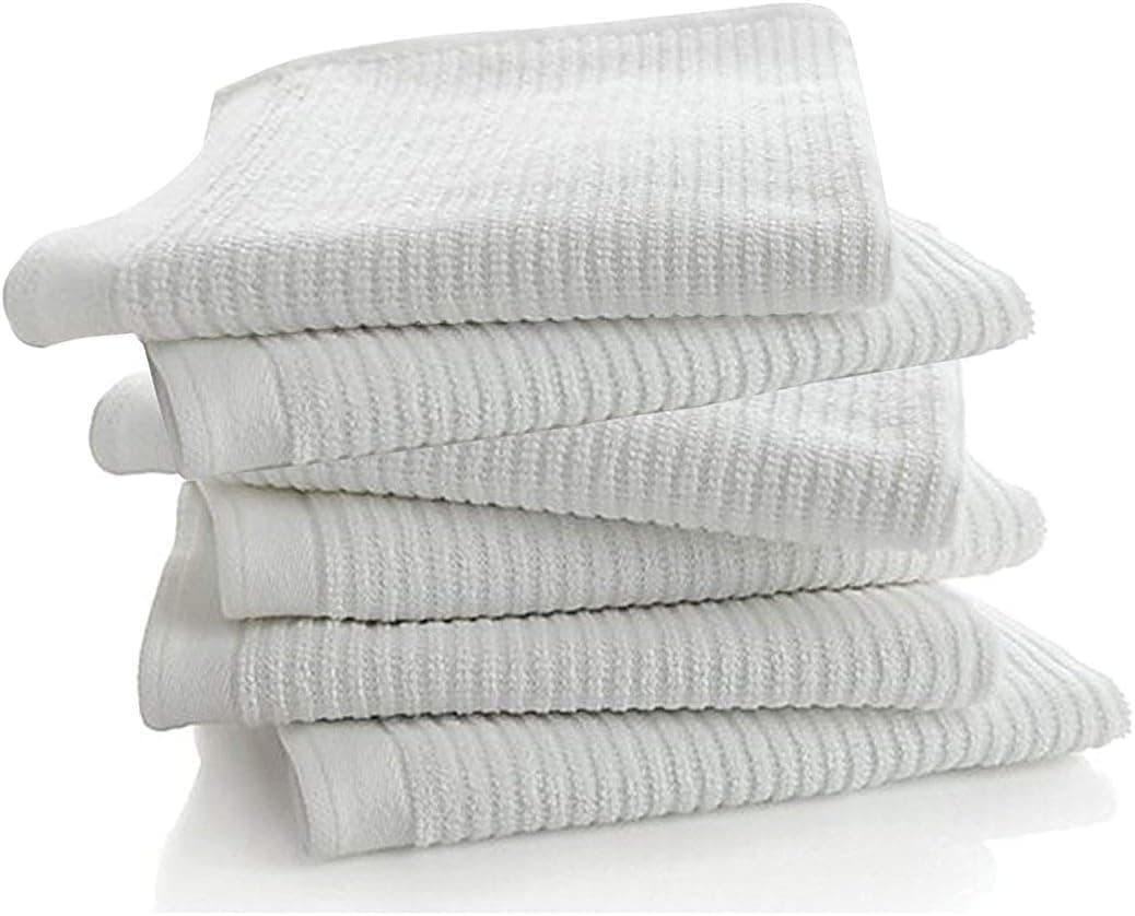 Bar Mop Kitchen Bathroom Cleaning Towels, Set of 6, Size 16” x 19”, First Quality, 100% Cotton, Brilliant White Color, Machine Washable