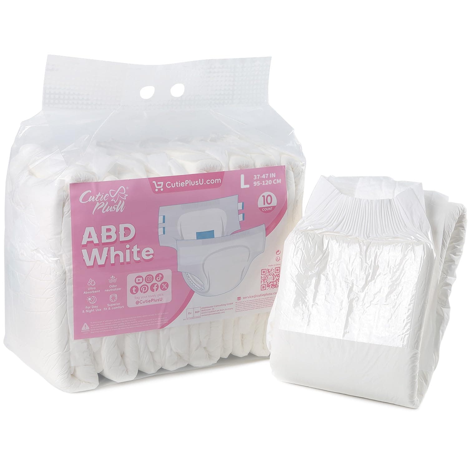 - Disposable Adult Diaper Heavy Absorption Dry Surface Adult Diapers All Night- White 10 Pieces (Large 36"-46")