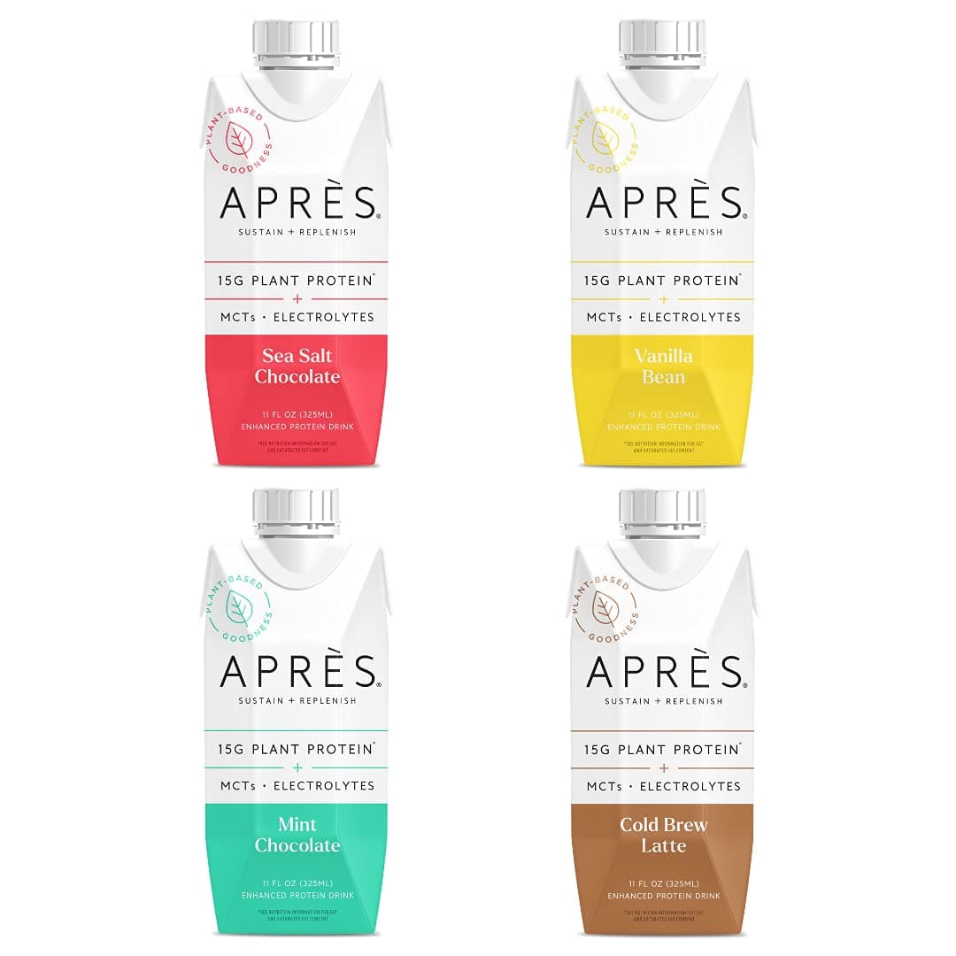 Apres Plant-Based Protein Shake Variety Pack with MCTs & Electrolytes, Vegan, Non-GMO, Dairy-Free, Gluten-Free, Soy-Free Drink 11 Fl Oz, 12 Bottles