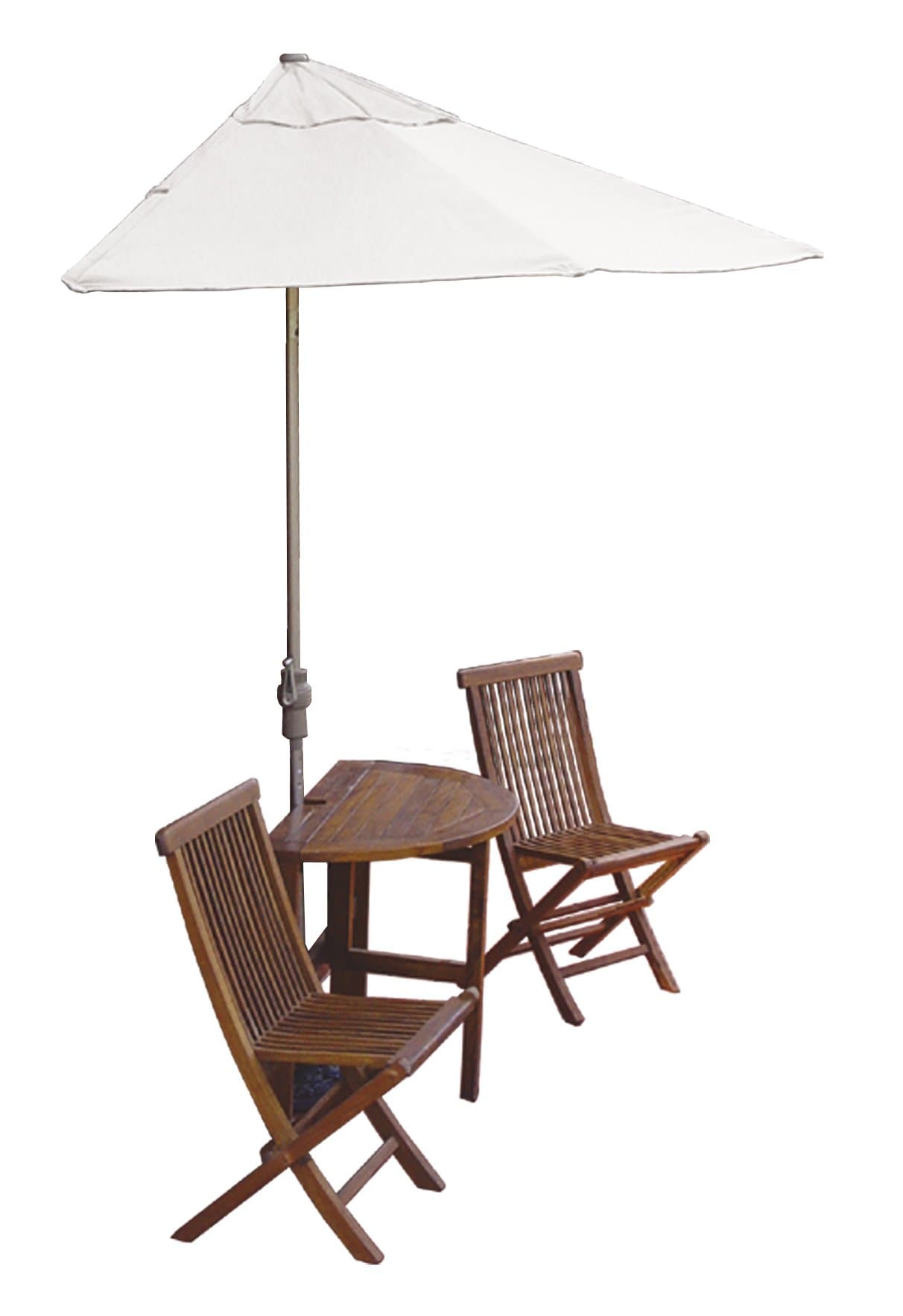Blue Star Group Terrace Mates Bistro Economy Table Set w/ 7.5'-Wide OFF-THE-WALL BRELLA - Natural Olefin Canopy