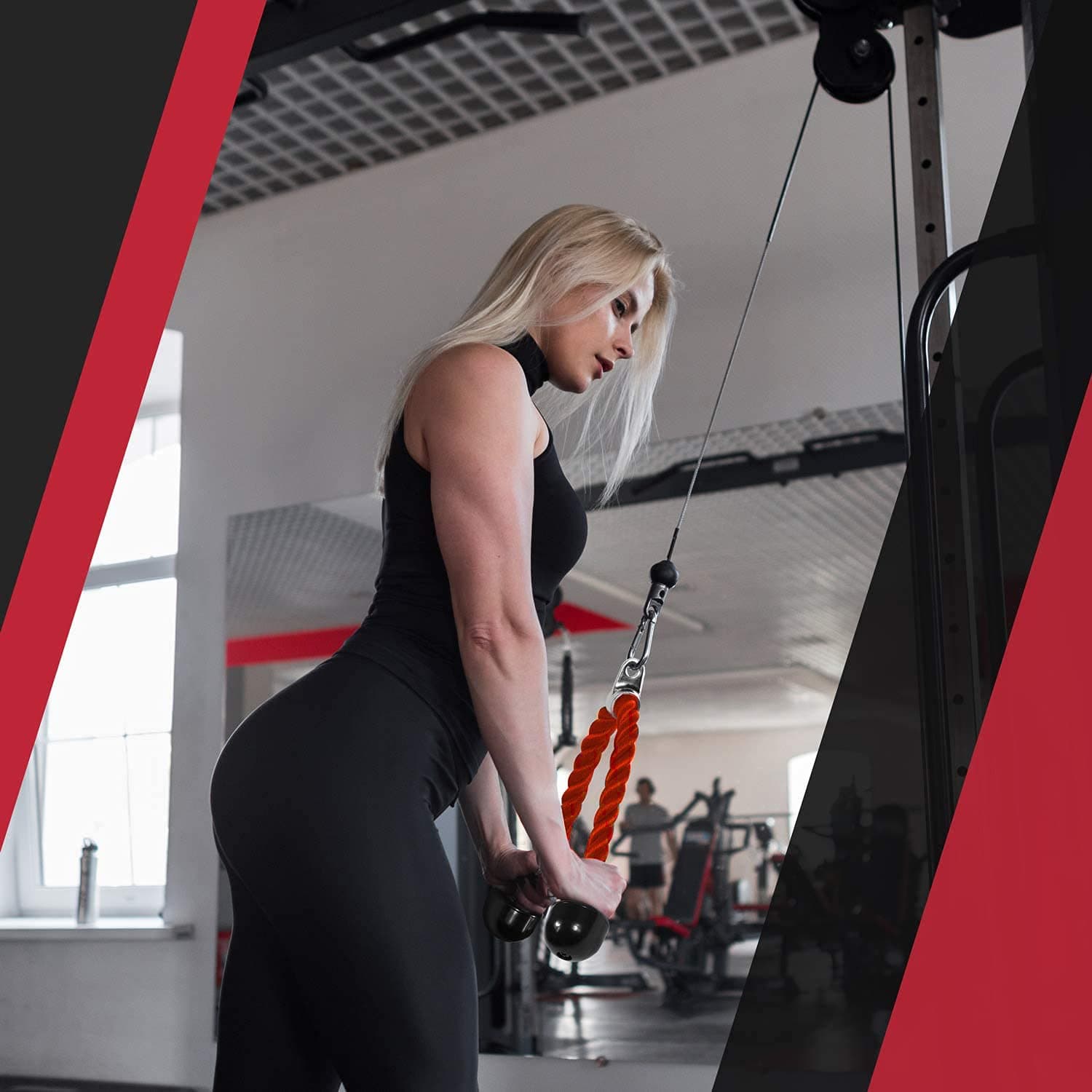 Yes4All Cable Machine Attachment, Double D Handle & Tricep Rope Cable Attachment, Weight Machine Accessories Load 880 LB for Home Gym