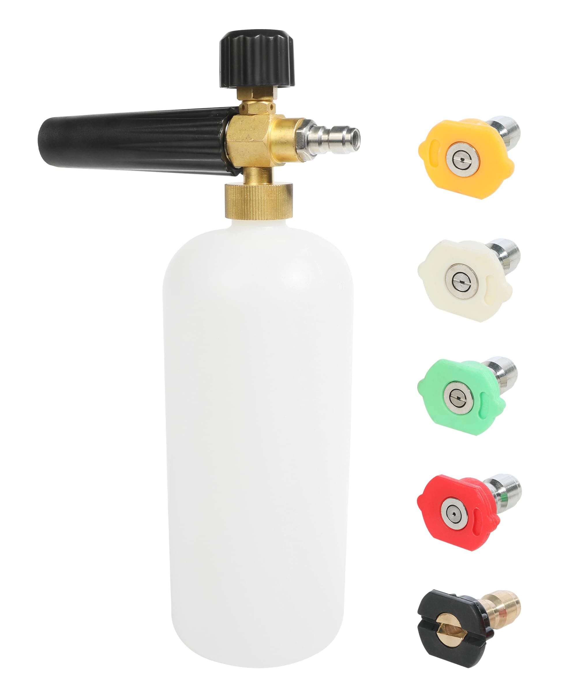 Car Washing Nozzles & Hose Attachments,Snow Foam Car Wash Soap Sprayer,1 Liter Adjustable Foam Cannon with 1/4" Quick Connector,5 Nozzle Tips,Car Accessories Foam Blaster for Car Washing