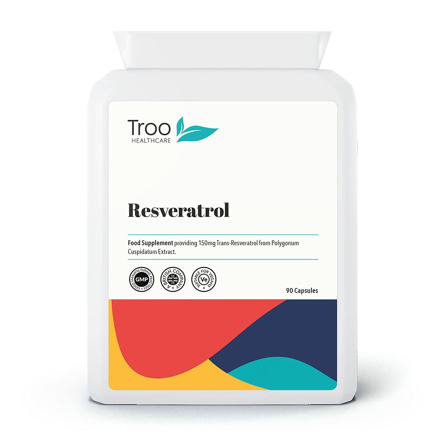 Troo Health Care Trans Resveratrol Supplement 150mg - 90 Easy Swallow Daily Capsules - Providing Trans-Resveratrol from Polygonum Cuspidatum Extract- UK Manufactured to GMP Code of Practice