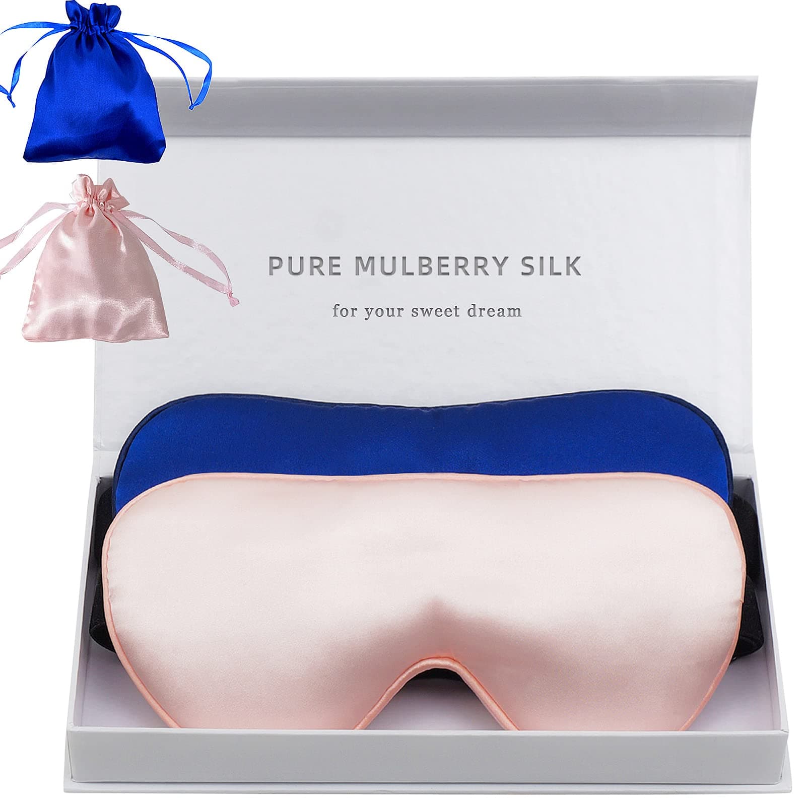 LERSVICVIL 2 Pack 19 Momme 100% Pure Mulberry Silk Sleep Masks Luxury Soft Eye Mask with Adjustable Strap