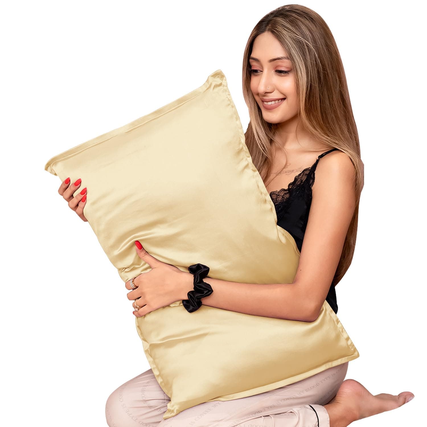 Furbo Mulberry Silk Pillowcase - 22 Momme, 6A Grade, 600 Thread Count, Hypoallergenic, Soft for Hair & Skin (70 x 40.6 cm) Gold|Pack of 2(1 Pillowcase and 1 Scrunchy)