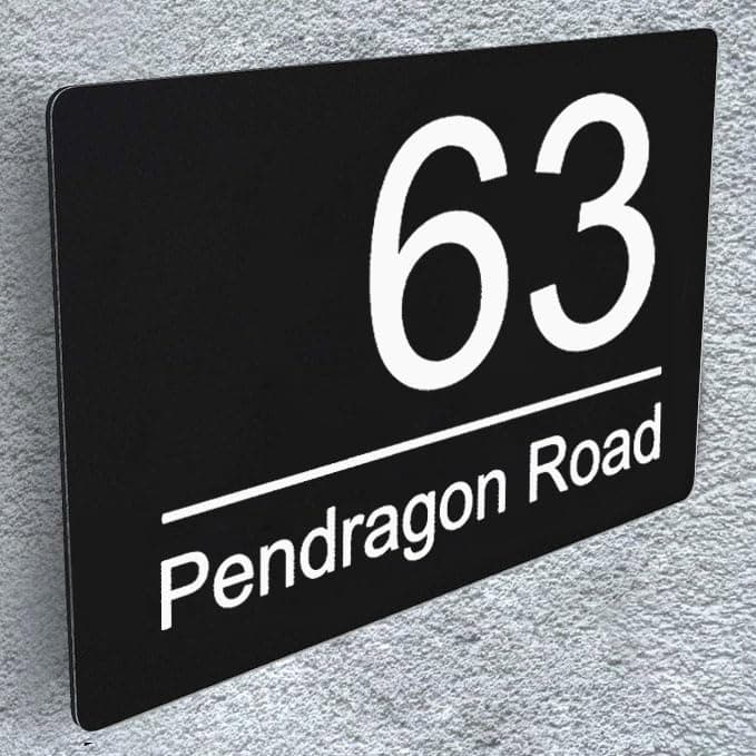 House Numbers Plaques, House Name Plaques for Outside, Door Number Plaques for Wall, Houses Signs for Outside, 195mm X 130mm, Composite Aluminium Black, Front Door or Wall(Design 2)