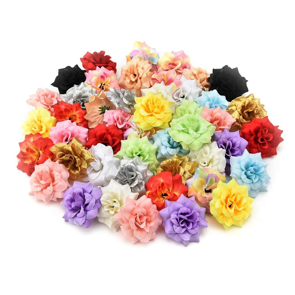 Fake flower heads in bulk wholesale for Crafts Peony Daisy Artificial Flower Home Party Decoration Scrapbooking Accessories Wreath DIY Head Cheap Craft Fake Flowers Decor 30PCs 4.5cm (Colorful)