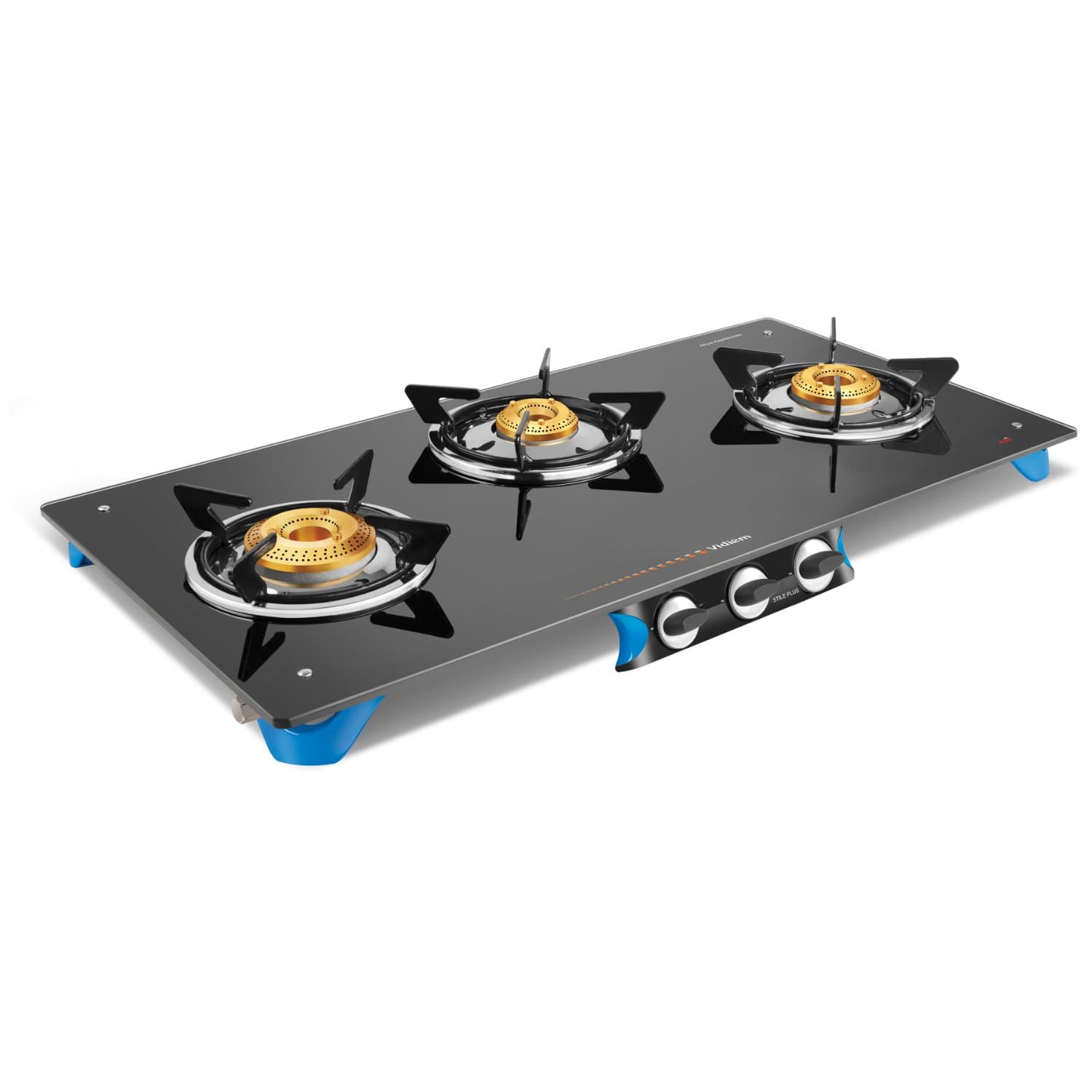 Vidiem Glass 3 Burner Gas Stove, Black, Vdm_Air Stile Plus 3 B_Blk