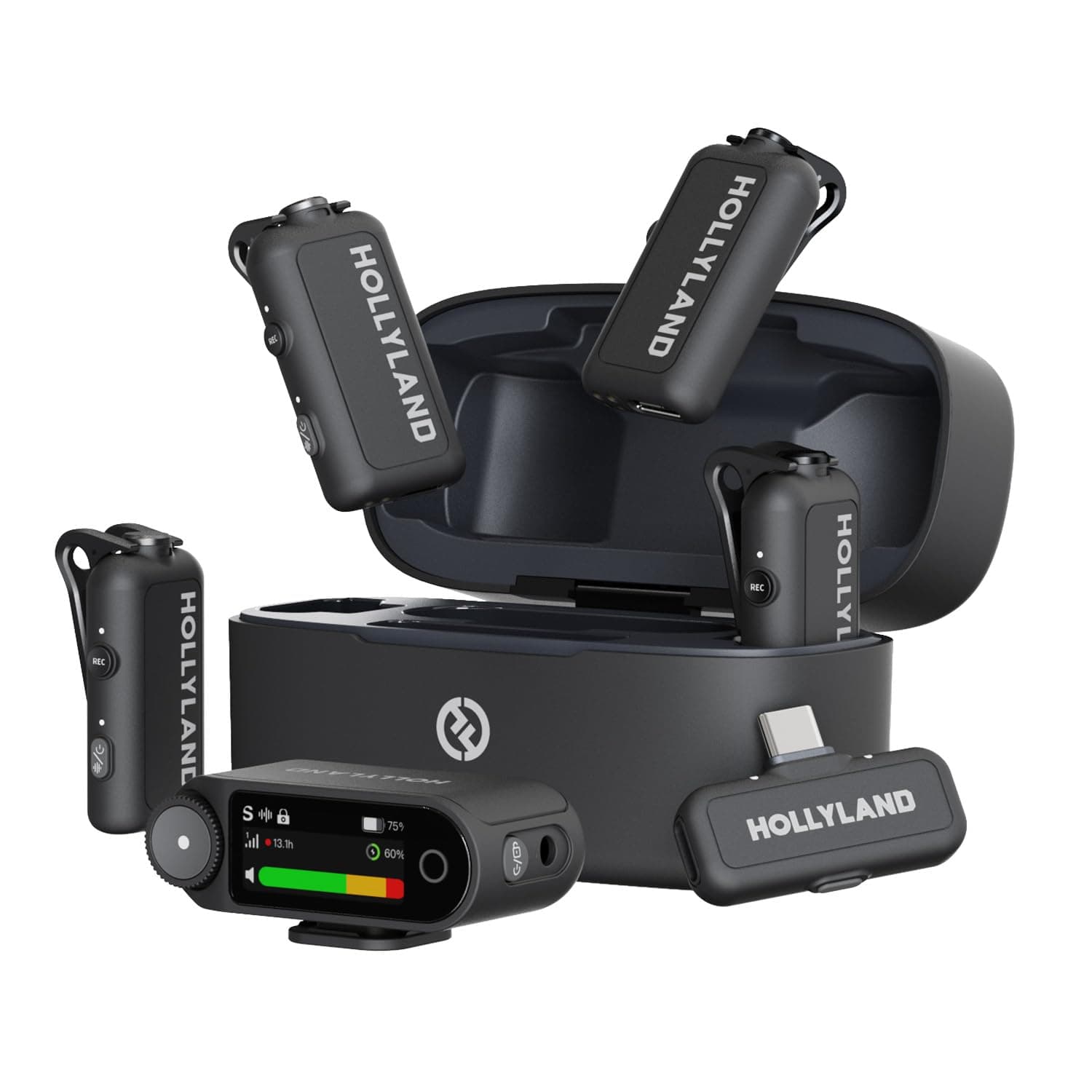 Hollyland LARK MAX 2 Combo-4 Person Version, Wireless Lavalier Microphone, Tailored for Multi-Person Shooting Scenarios, Microphone for Camera, iPhone, Android, (4TX + 2RX+ Charging Case)