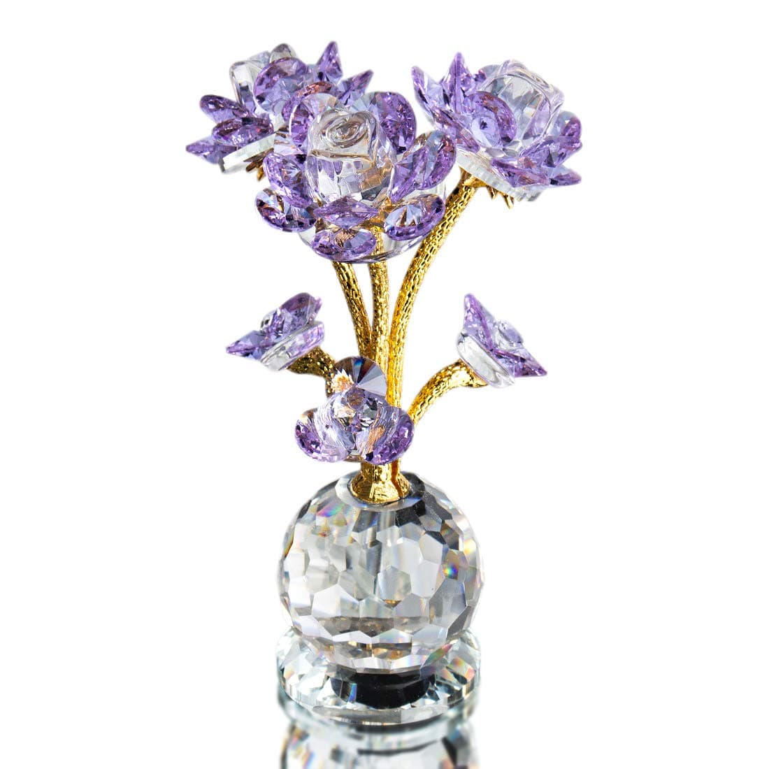 QFkris Purple Crystal Rose Flower Figurine Collectible Statue 6" Glass Flowers with Stems Ornament Home Decor for Valentines Day Thanksgiving,Christmas,Wedding,Mothers Day,Centerpiece,Gift for Women