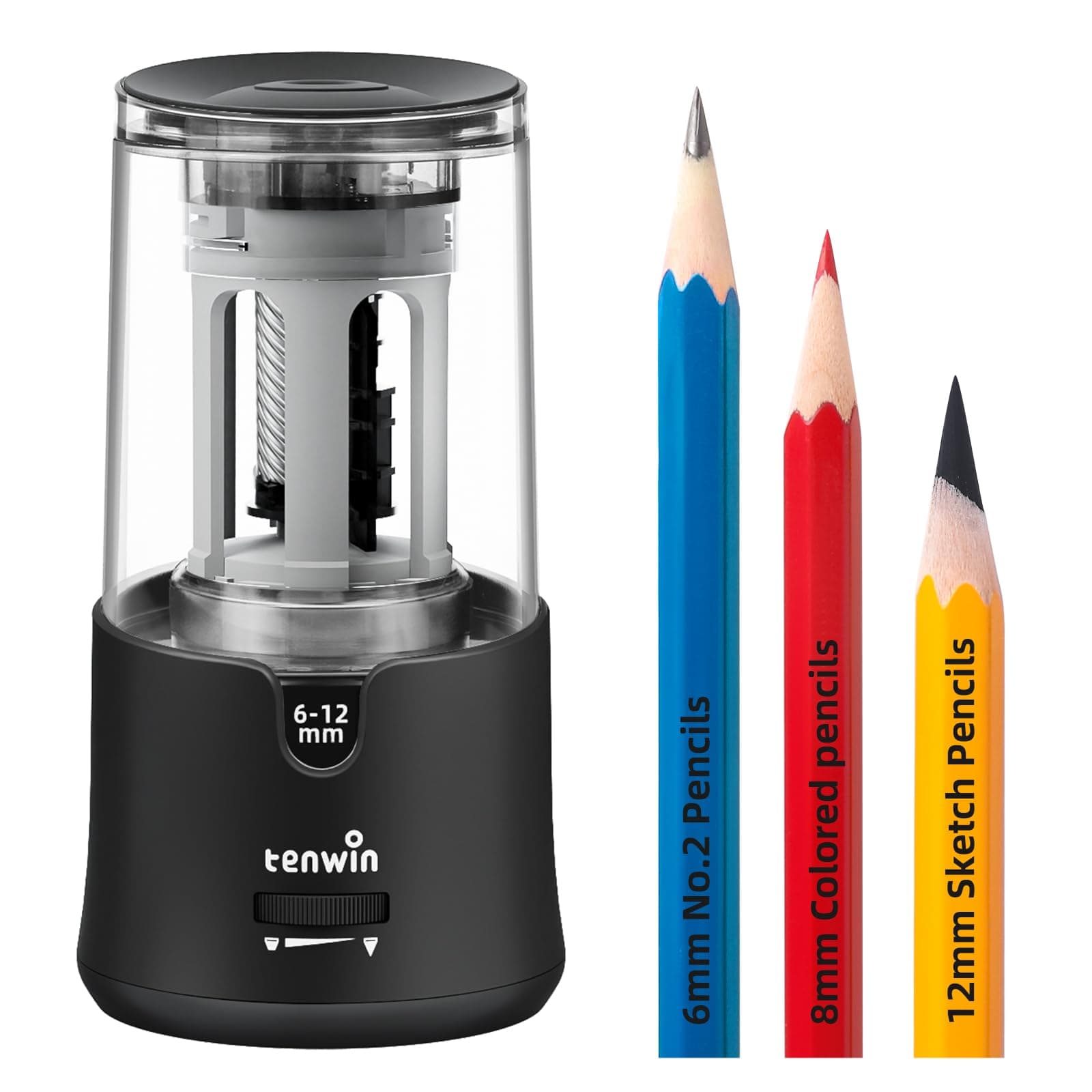 Electric Pencil Sharpener, Super Sharp for Colored Pencils, Auto Stop, Fast Sharpen Pencil Sharpener Plug in for 6-12mm No.2/Colored/Sketch Pencils, for School, Office (Black)