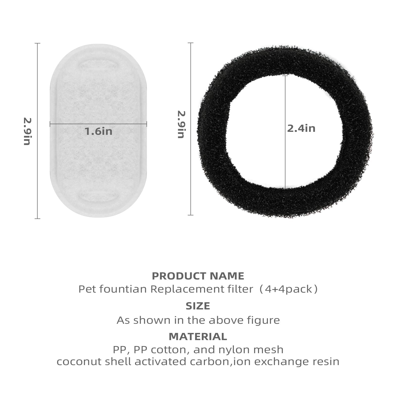 ONECUTE Cat Water Fountain Filter Compatible with Stainless Steel Dispenser, Efficient Filtration with Coconut Shell Activated Carbon and Fresh Water (4 Filters+4 Sponges)