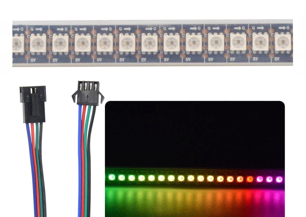 1m APA102 Smart LED Pixel Strip 144 LEDs/Pixels/m Waterproof IP67 DC5V APA102C 5050 RGB LED Strip Light (Black PCB)
