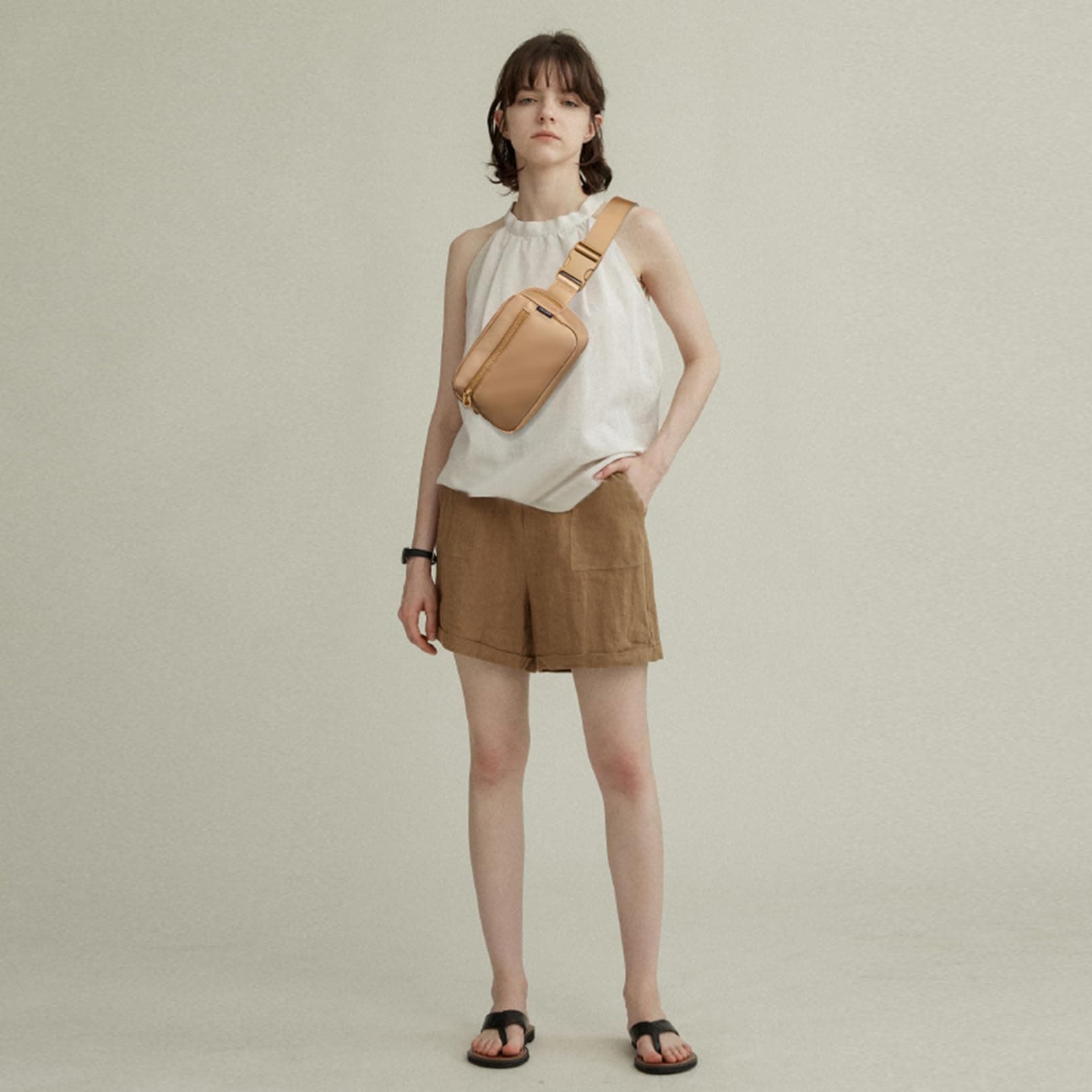 Telena 女性用ベルトバッグ PUレザー ファニーパック クロスボディバッグ 女性用ウエストバッグ 調節可能なストラップ付き, 216-ライトブラウン。, One Size