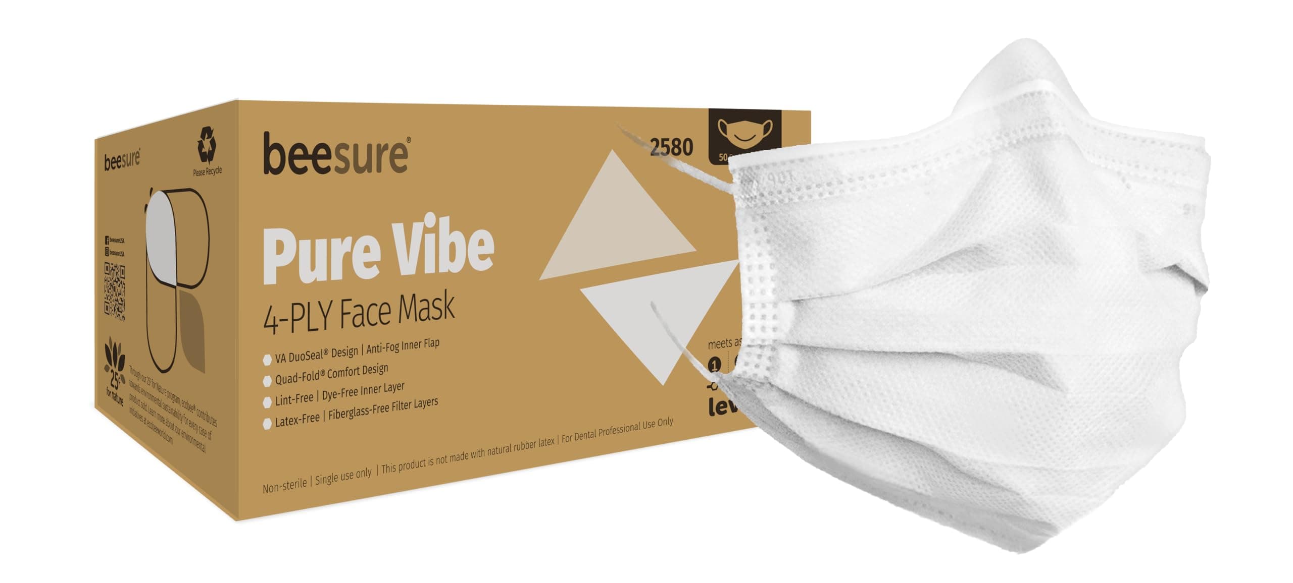 BeeSure BE2580 Pure Vibe Face Mask, White (Box of 50)