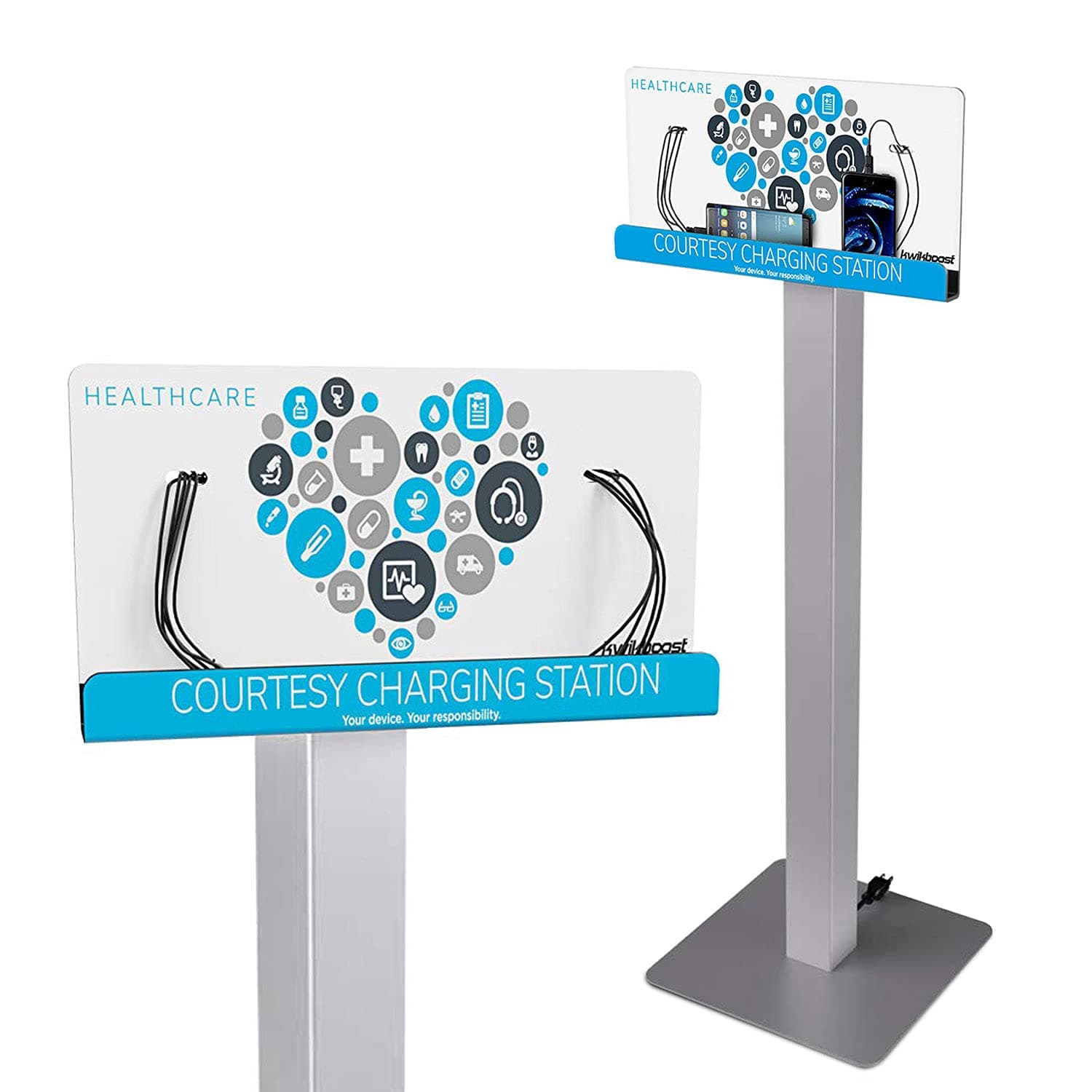 8 Device Courtesy Charging Station - Black Graphic (Freestanding - Healthcare Graphic)