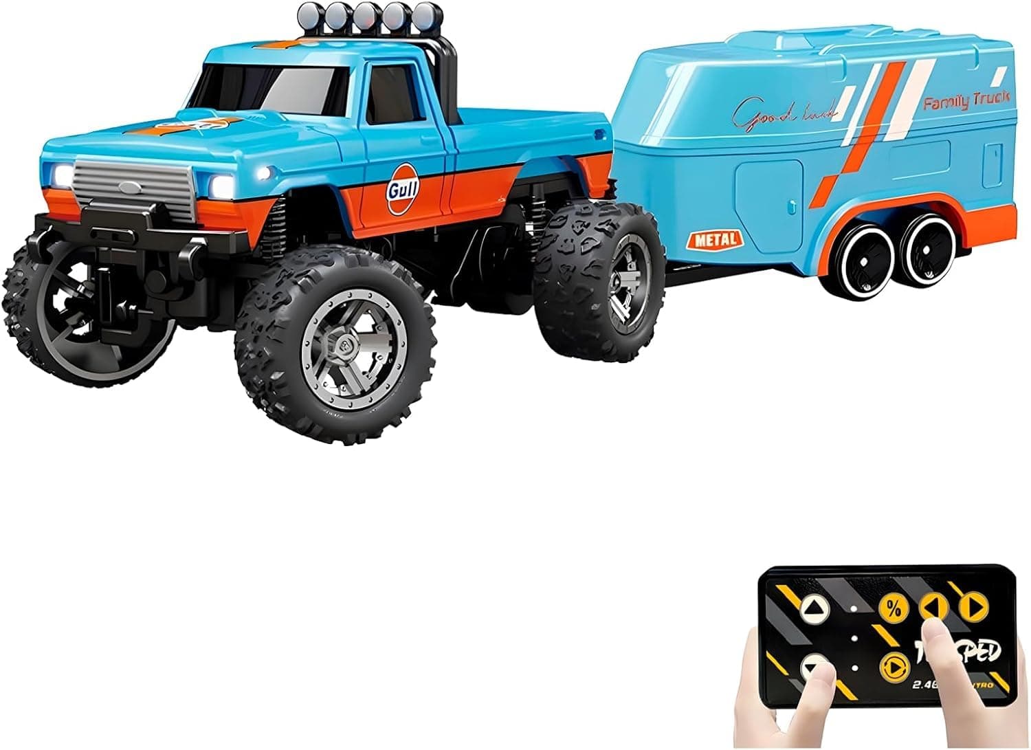 Atlodas Mini Rc Truck, Mini RC Monster Truck, 1:64 Scale Monster Truck Remote Control Car with Lights, 2.4Ghz Remote Control, Speed/Steering Adjustable(Blue)