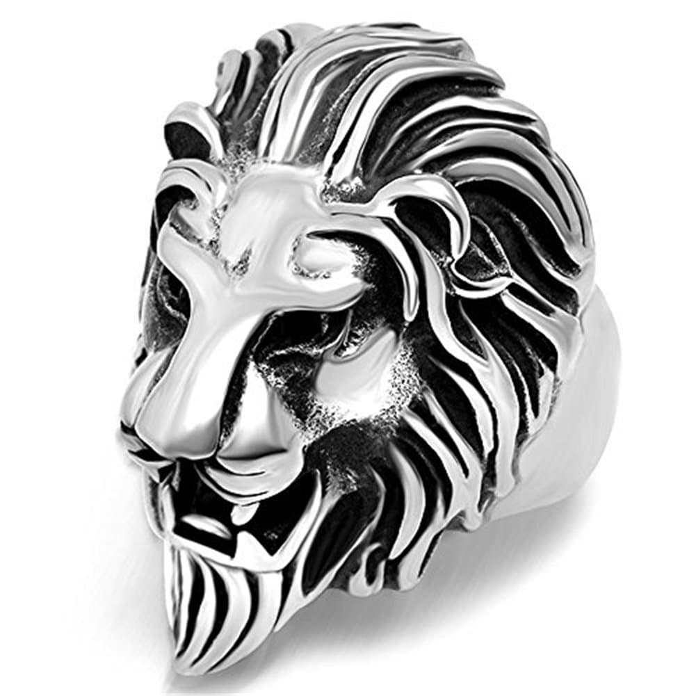 Satemi Punk Jewelrys316L Titanium Steel Vintage Big Lion Head Punk Rock Gothic Ring Mens Biker Personalized Cool White Band