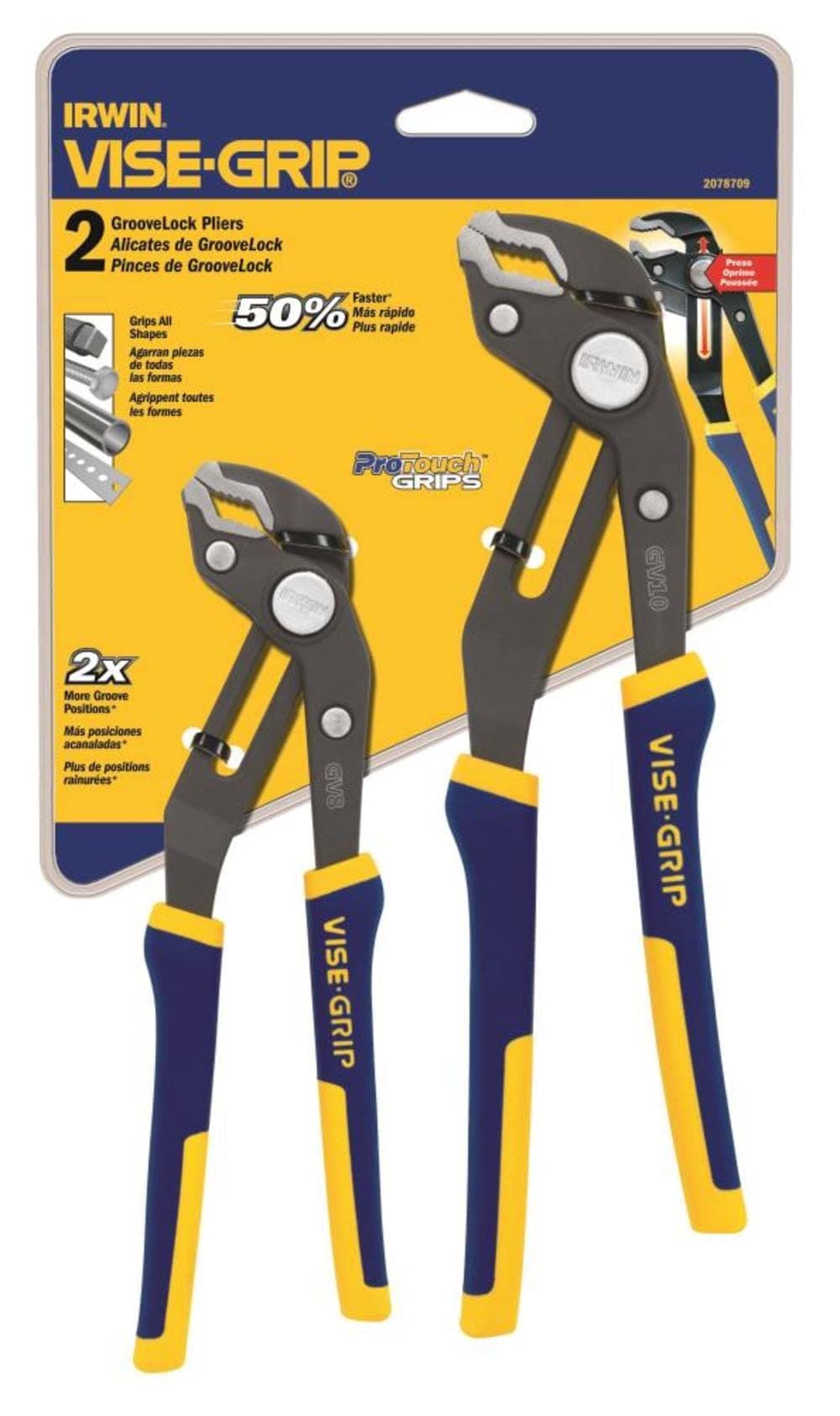 VISE-GRIP GrooveLock Pliers Set, V-Jaw, 2-Piece (2078709)