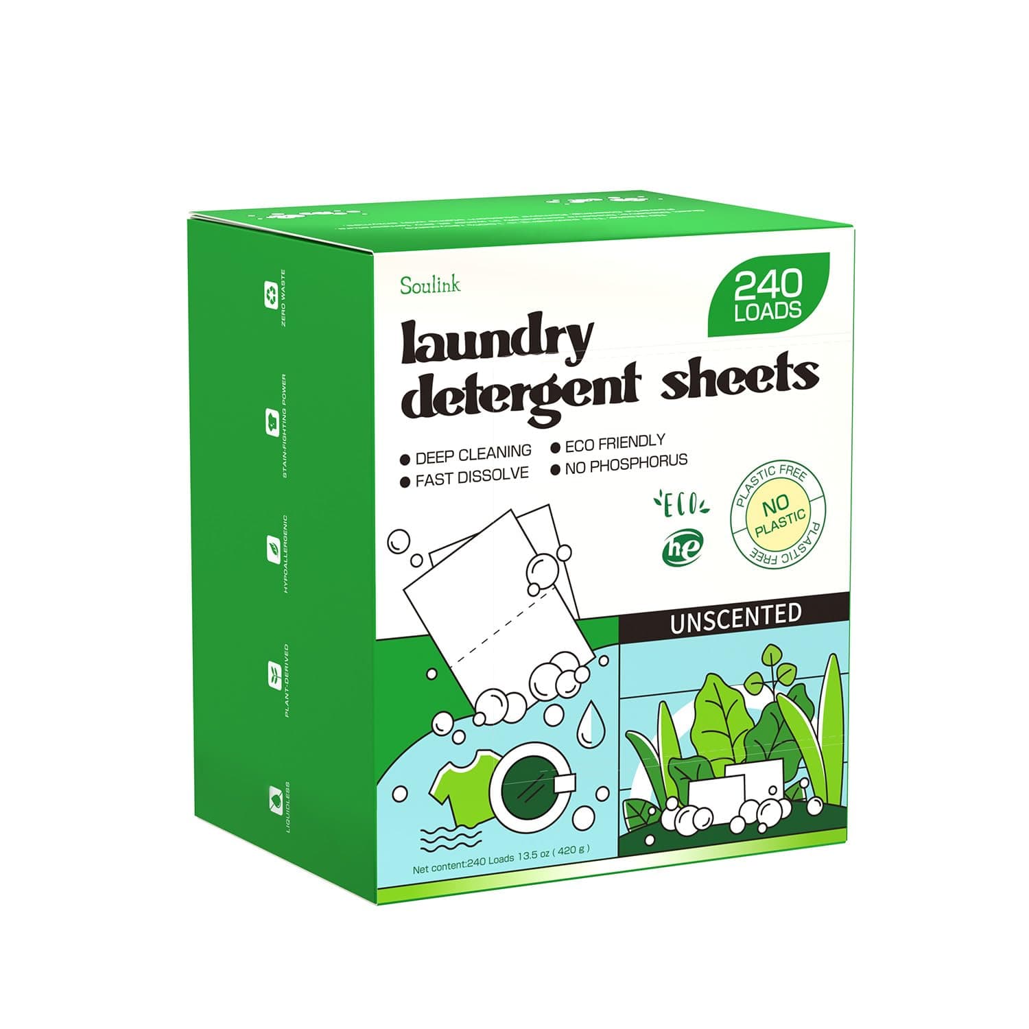 undry Detergent Sheets Unscented 240 Loads, Eco Friendly Detergent Sheets for Travel & Home - No Plastic Jug Liquidless Soap Strips, Plant-based, Hypoallergenic. Safe for Sensitive Skin