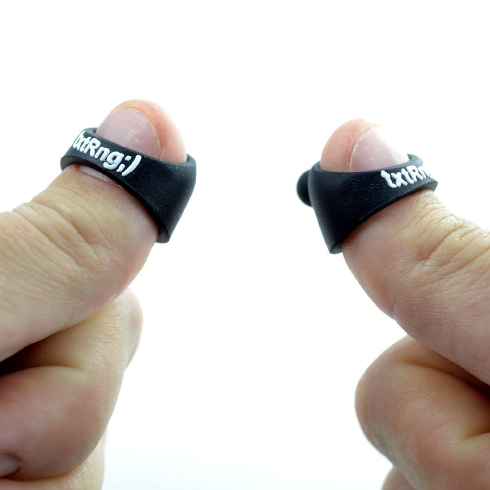 Finger Stylus Ring (size Small); On-hand Ring Stylus with Dust-plug and Keychain for Capacitive Touchscreens; Set of 2 TxtRng;) designed for thumb or index