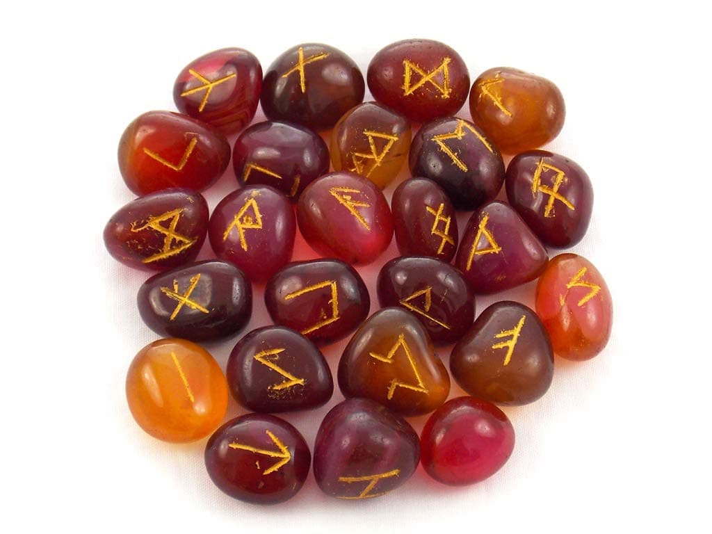 Ruby red Onyx Runes Crystal Runes Viking Runes Stones Set Elder futhark Nordic asatru Gothic Gemstone Runes