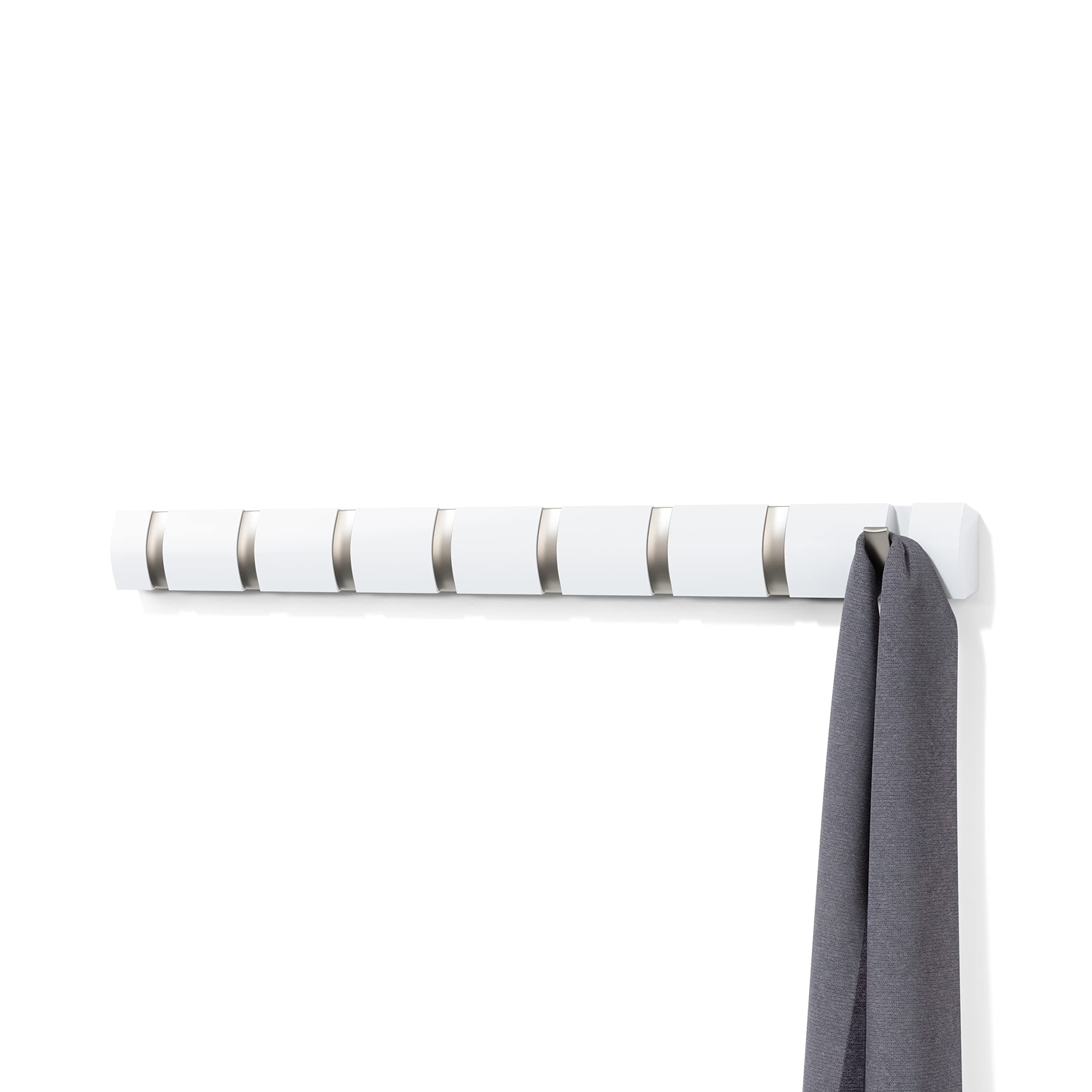 Umbra Flip 8 Hook Wall Mounted Floating Coat Rack, White/Nickel