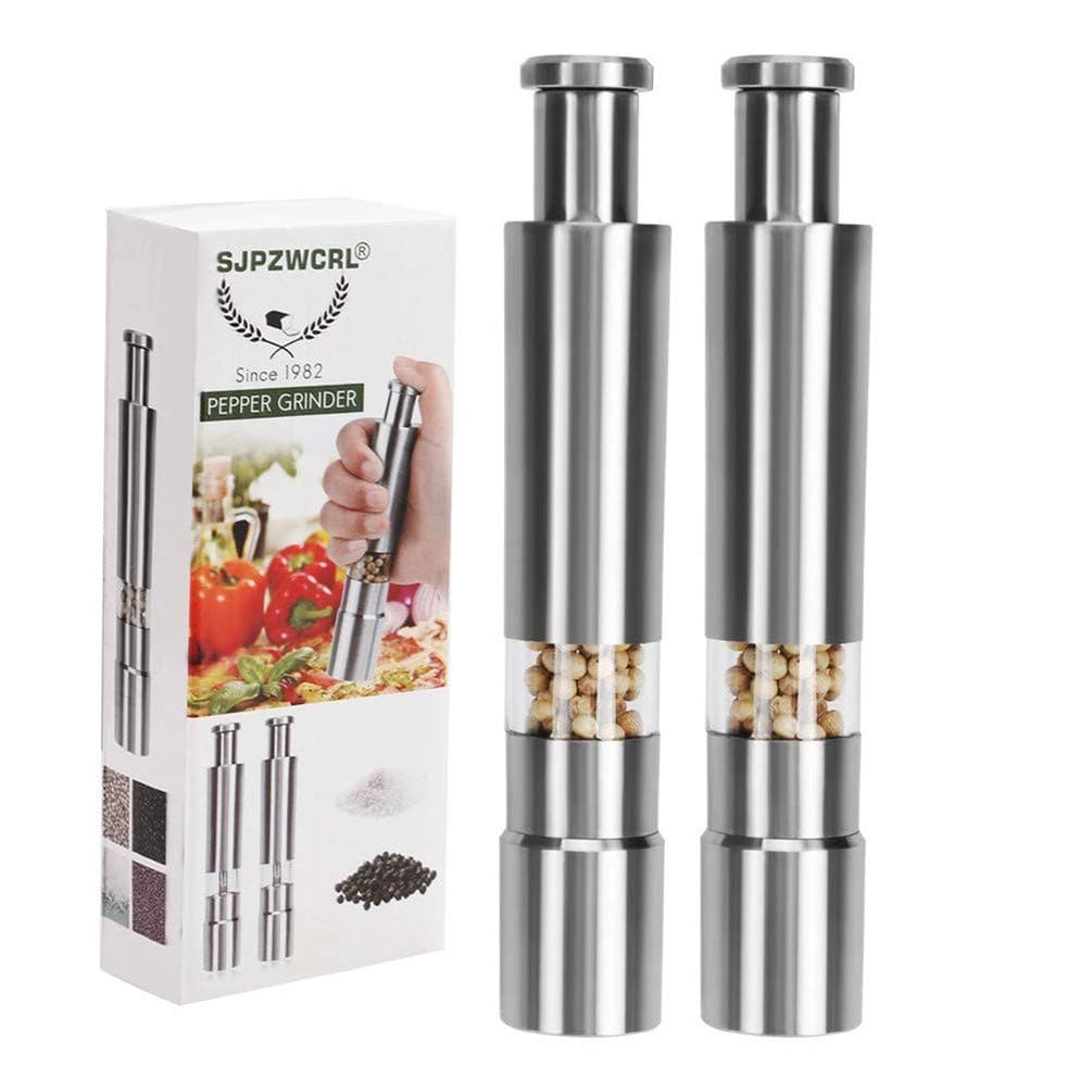 Pepper Grinder, Stainless Steel Pepper Mill Durable Salt Grinder One Hand Operation Salt Pepper Mill 2 Pack (Pepper Grinder 2 Pack)