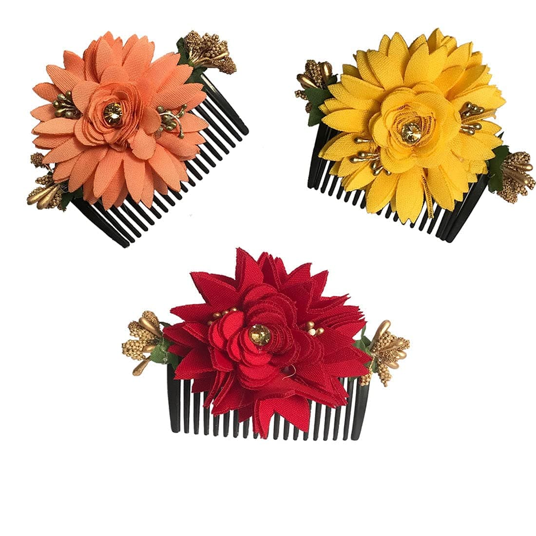 GuruEmbellish Bridal Fancy Hair Accessories Floral Clip Side Comb Juda Pin for Women and Girls Pack-03,Multicolor