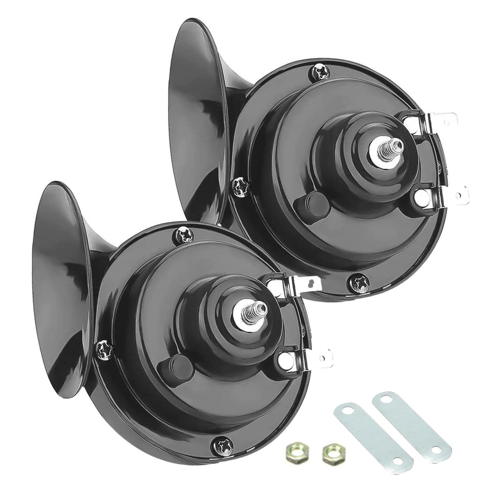 2 PCS Super Loud Horn, Waterproof Speaker, Snail Horn Replacement Kit, Vehicle Modification Equipment, Universal for Most Cars, Motorcycles, Trucks (Black)