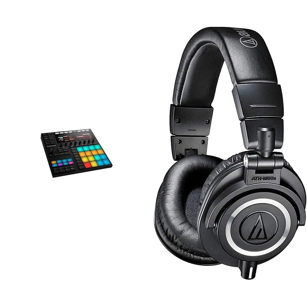 Maschine Mk3 Drum Controller & Audio-Technica ATH-M50X Professional Studio Monitor Headphones, Black, Professional Grade, Critically Acclaimed, with Detachable Cable