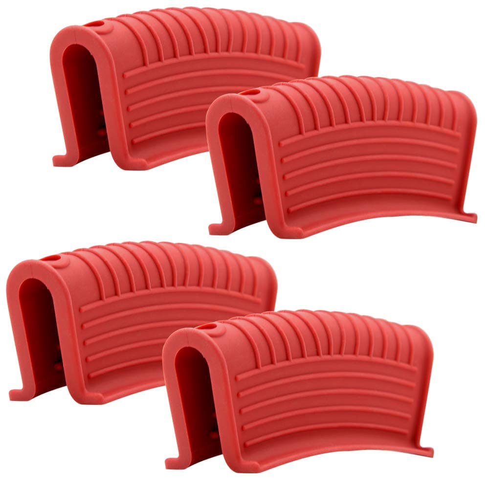 Silicone Assist Hot Pan Handle Holder Hot Skillet Handle Covers Pot Holder Sleeve Cast Iron Skillets Non-Slip Heat Resistant for Enameled Griddles Casserole Frying Pans Aluminum Cookware(4PACK/Red)