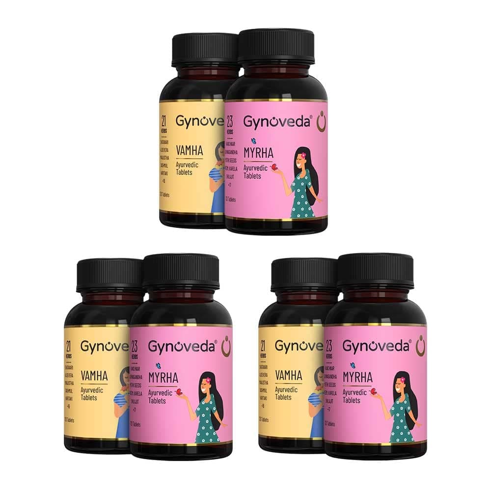 Gynoveda PCOS PCOD Ayurvedic Supplements For Women. Relief From For Delayed Irregular Periods & PCOS Symptoms. 44 Premium Herbs. 3 months, 6 Medicine, Bottles 720 Tablets, 720gm