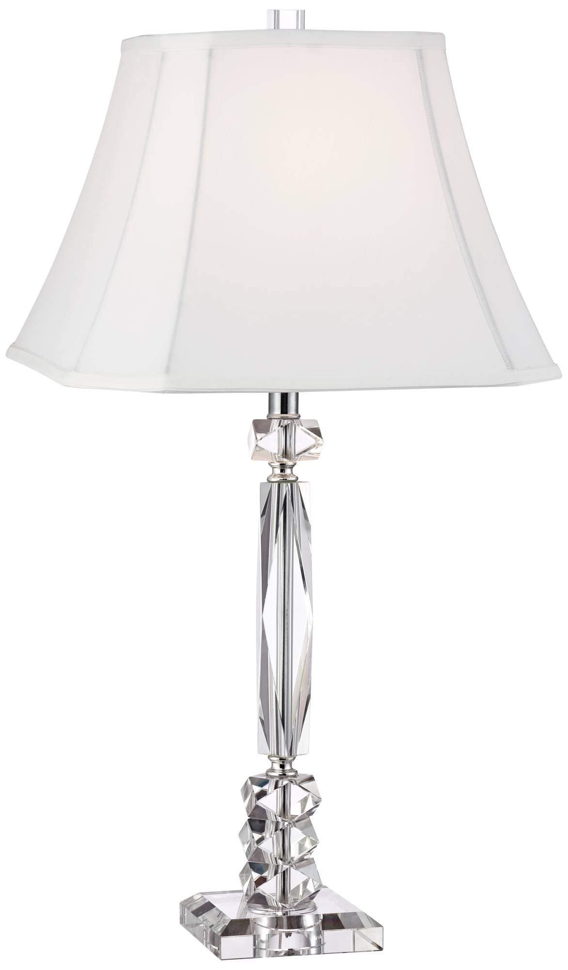 Vienna Full Spectrum Mitzie Traditional Table Lamp 25.5" High Clear Crystal Glass Cut Column Geneva White Fabric Square Shade Decor for Living Room Bedroom House Bedside Nightstand Home Office
