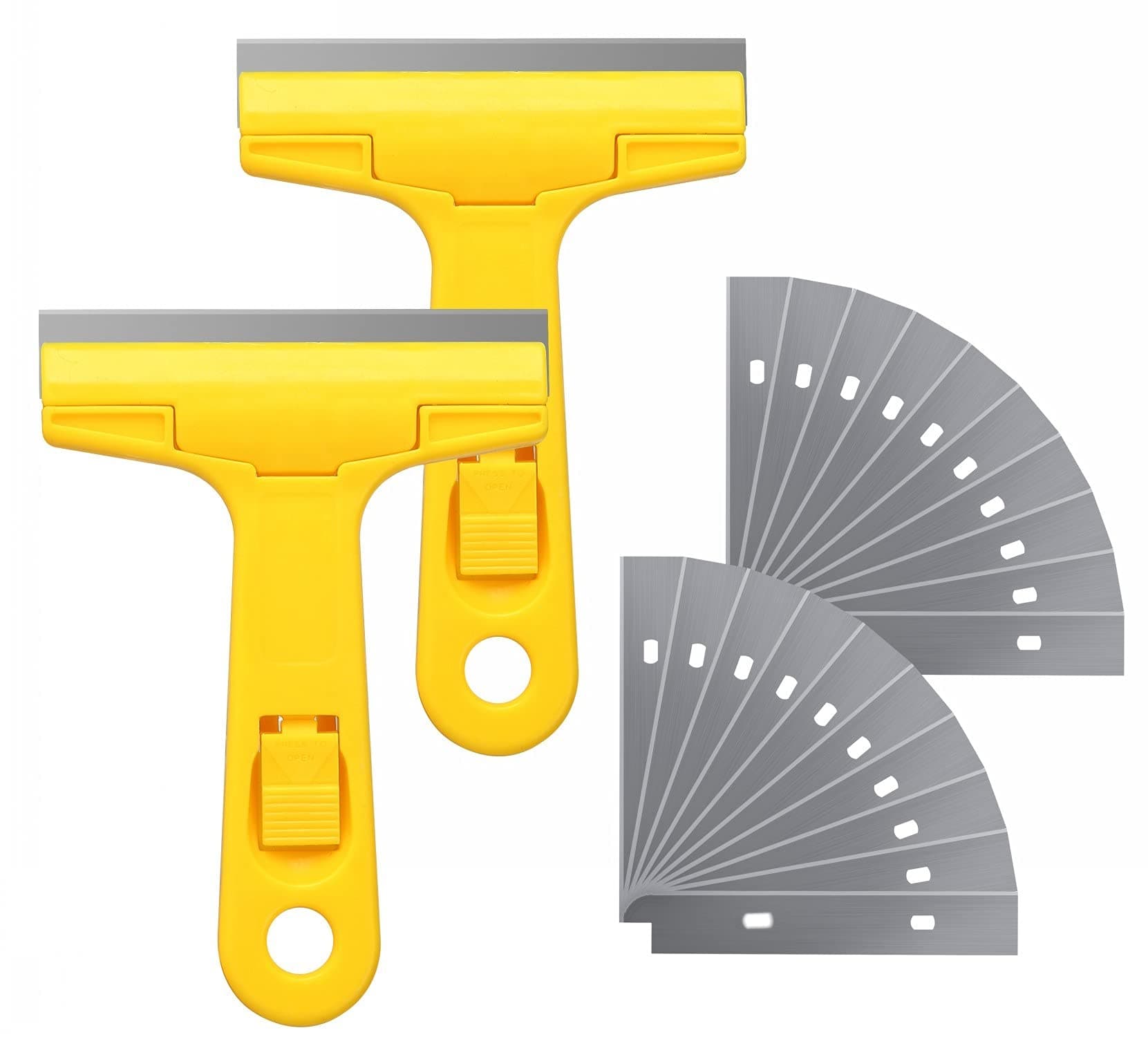 Glass Scraper Razor Blade,Paint Scraper,Window scraper for Remover Tool Remove Surface Stains,Paint,Automotive Glass Film(2 Handle + 20 Pack Replacement Blades)