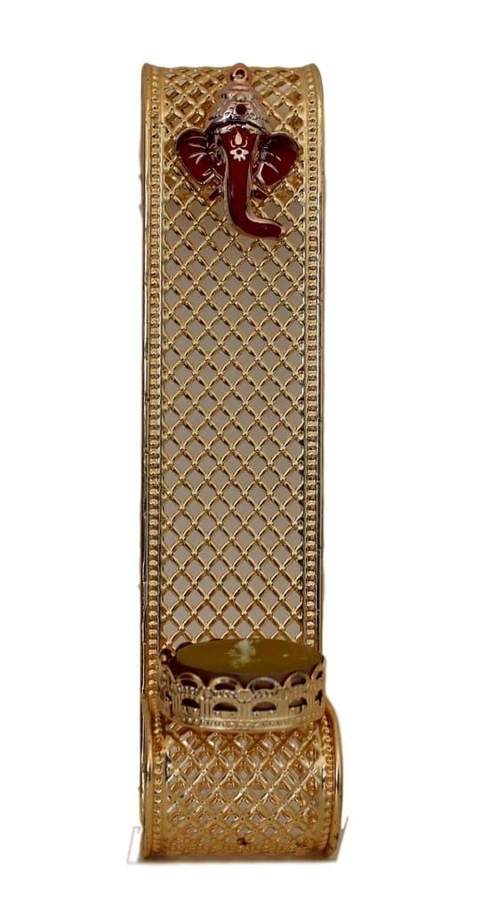 GFT8_Red: Mehya's handcrafted Red and Gold wall hanging ganesha with candle / diva stand perfect for Home décor, indian art, diwali, wedding