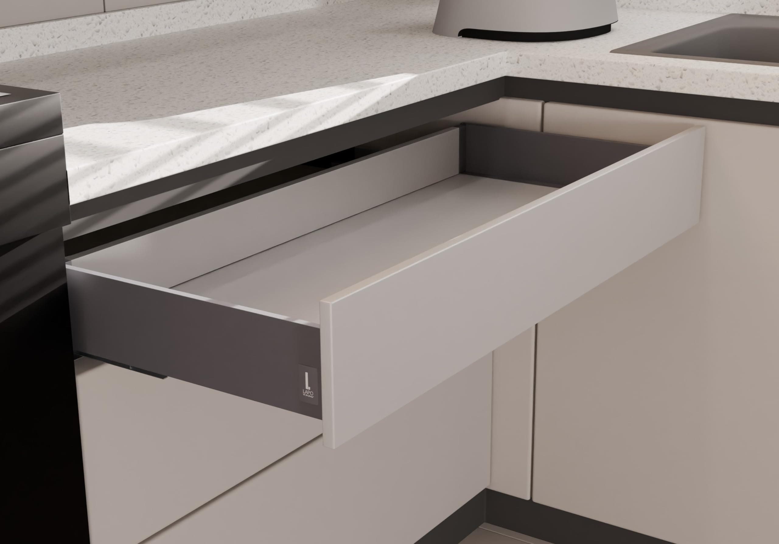 LAPO Soft Close Tandem Drawer System for Modular Kitchens - Durable Metal Design, 45kg Load Capacity, 500mm/20" - Height: 4", Elegant Gray Finish - Easy Installation & Smooth Operation