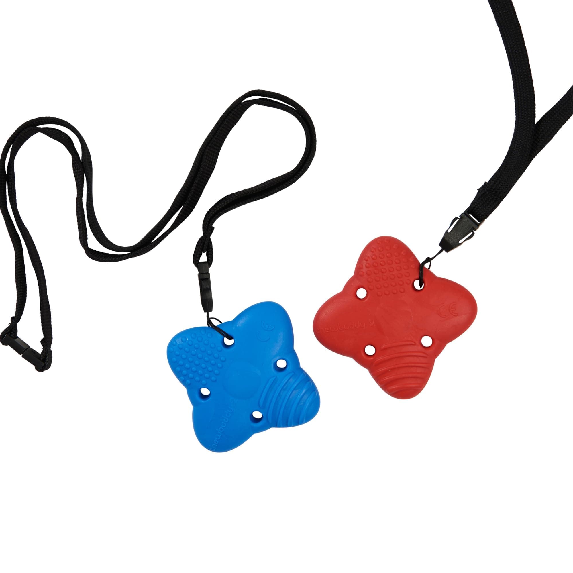Chewbuddy Sensory Direct Super & Lanyards - Pack of 2, Sensory Toy for a Fidget, Chew or Teething Aid | For Kids, Adults, Autism, ADHD, ASD, SPD, Oral Motor or Anxiety Needs | Blue & Red