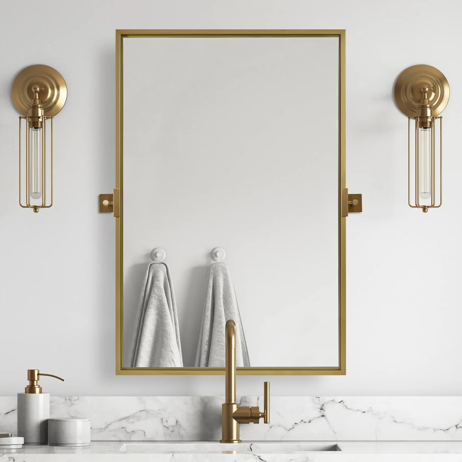 MOON MIRROR Gold Pivot Mirror, 22x30 Gold Mirror for Bathroom, Modern Titling Vanity Mirror with Premium Wood Frame Hangs Vertical(Overall 25.75" x 30")