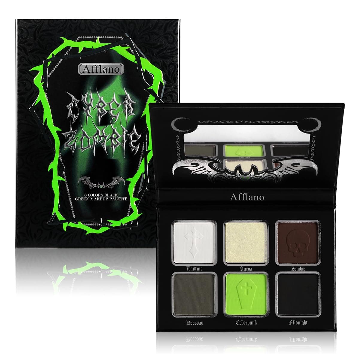 Afflano Smokey Green Eyeshadow Palette, Cyber Goth Smoky Eyes Makeup Eyeshado...