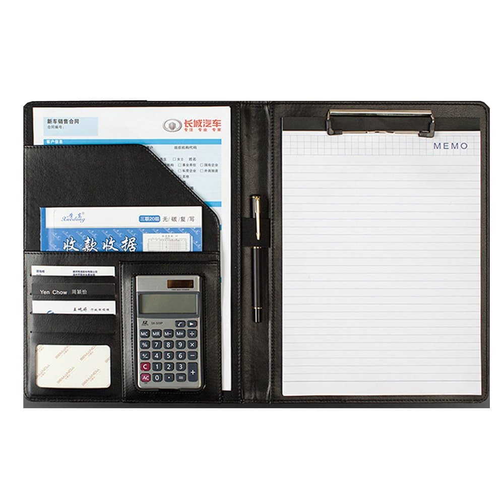 Ring Binder Portfolio with Calculator ,Conference Folder, File Folder, A4 Conference Folder Business PU Leather Document Case Bag with Clipboard