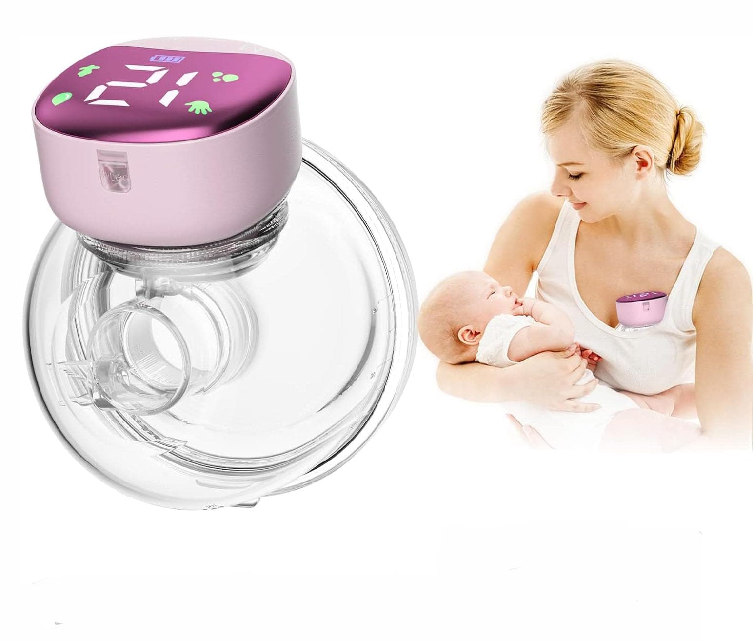Small Electric Suction Vibrating Wearable Breast Pump Breastfeeding Baby Milk Pump Bottle Milk ExtractorPortable Breast Pumps Baby Milk Pump Bottle 24mm Flange Electric Touch Control Pack of 1(180ML Capacity) (NY-02)