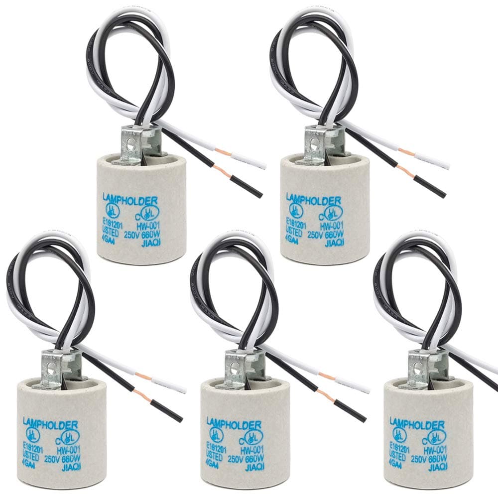 E26 Socket, Ceramic Standard Medium Screw Socket, E27 Bulb Lamp Holder, E26 Light Socket with 12 inch Wire Lead for Halogen Incandescent LED Light Bulb (5 Pack)