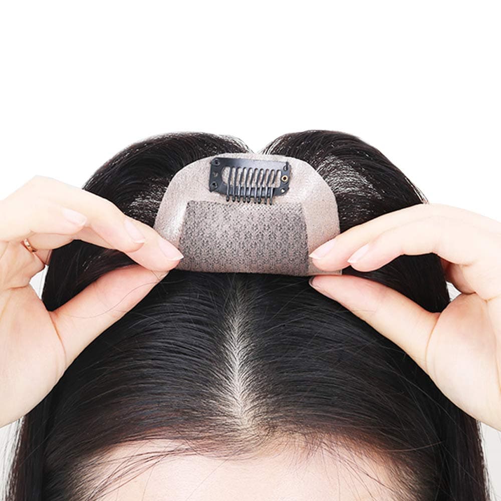 CShopping 100% Density Hair Topper, Real Human Hair Silk Base Top Hairpiece Clip in Hair Topper for Women Crown, Hair Extension Pieces, Hand-made Topper for Thinning Hair Loss Dark Brown 6''